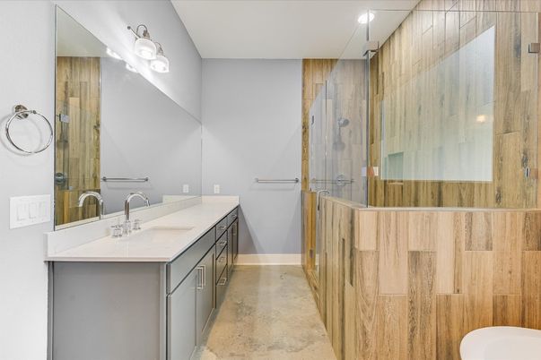 Bathroom, Dual Sink Vanities, Glass Shower, Interior, Recessed Lighting