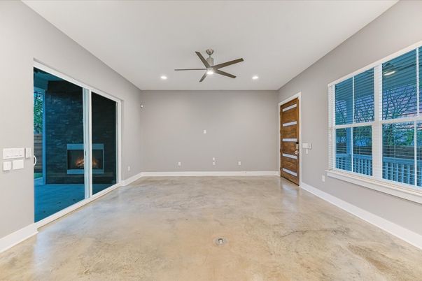 Empty room, Fireplace, Interior, Recessed Lighting
