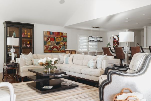 Dining room, Interior, Living room, Pendant Lights, Recessed Lighting, Wood Texture Flooring