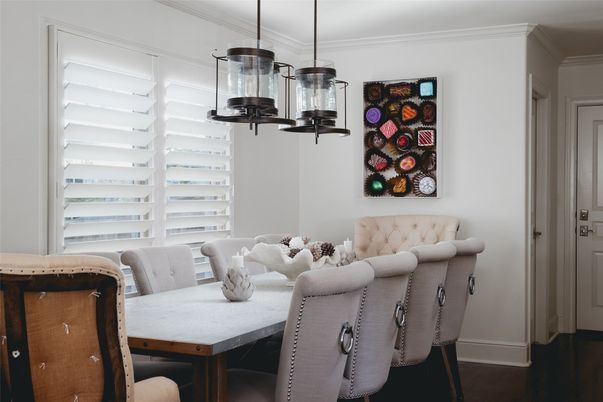 Dining room, Interior, Pendant Lights, Wood Texture Flooring