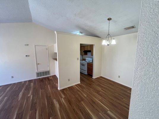 Empty room, Interior, Kitchen, Pendant Lights, Wood Texture Flooring