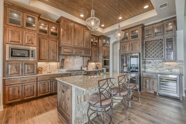 Interior, Kitchen, Pendant Lights, Recessed Lighting, Stainless Steel Appliances, Wooden Ceilings, Wood Texture Flooring