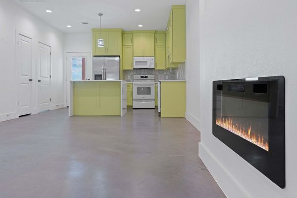 Fireplace, Interior, Kitchen, Pendant Lights, Recessed Lighting