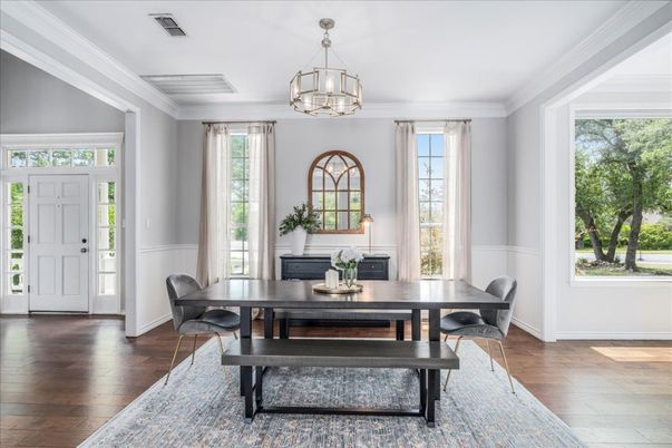 Chandelier, Dining room, Interior, Wood Texture Flooring