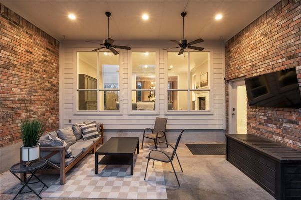 Interior, Living room, Recessed Lighting, Stone Walls