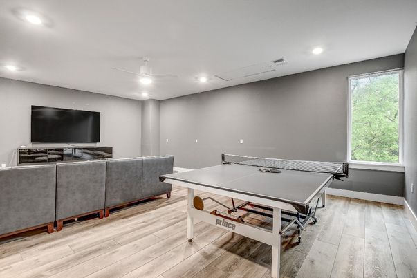 Game Room, Interior, Recessed Lighting, Wood Texture Flooring