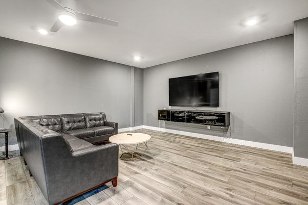 Interior, Living room, Recessed Lighting, Wood Texture Flooring