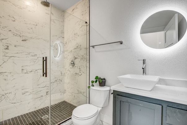 Bathroom, Glass Shower, Interior, Marble Walls