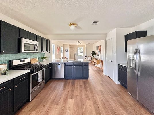 Interior, Kitchen, Stainless Steel Appliances, Wood Texture Flooring
