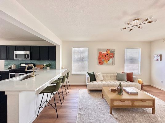 Interior, Kitchen, Living room, Pendant Lights, Stainless Steel Appliances, Wood Texture Flooring