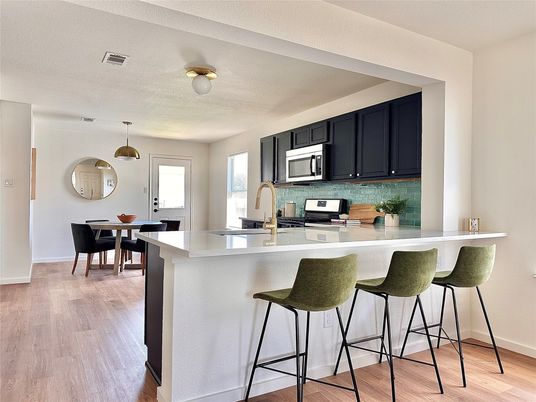 Dining room, Interior, Kitchen, Pendant Lights, Wood Texture Flooring
