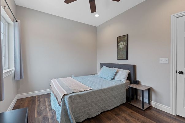 Bedroom, Interior, Recessed Lighting, Wood Texture Flooring