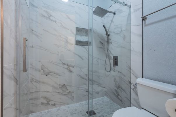 Bathroom, Glass Shower, Interior, Marble Walls