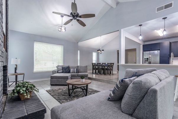 Dining room, Interior, Kitchen, Living room, Pendant Lights, Stainless Steel Appliances