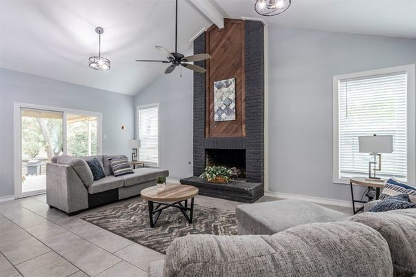 Fireplace, Interior, Living room, Pendant Lights