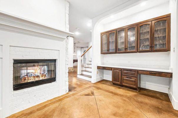 Fireplace, Interior, Recessed Lighting, Wood Texture Flooring