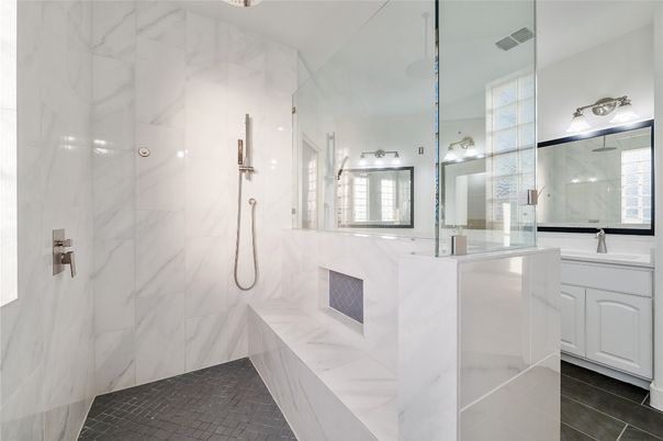 Bathroom, Glass Shower, Interior, Marble Walls