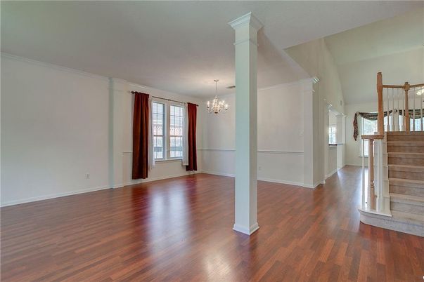 Chandelier, Empty room, Interior, Wood Texture Flooring
