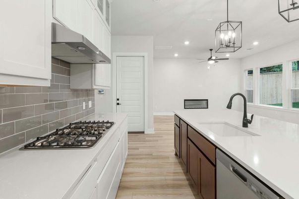 Interior, Kitchen, Pendant Lights, Recessed Lighting, Wood Texture Flooring
