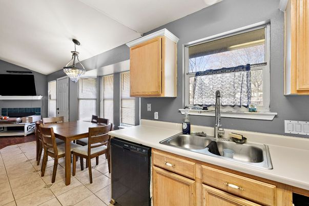 Dining room, Fireplace, Interior, Kitchen, Pendant Lights