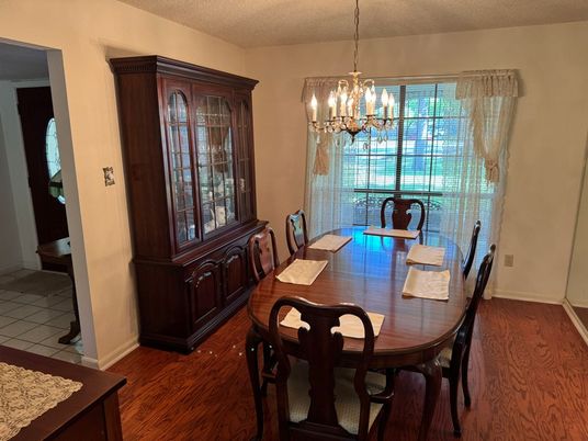 Chandelier, Dining room, Interior, Wood Texture Flooring