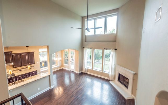 Fireplace, Interior, Kitchen, Pendant Lights, Wood Texture Flooring