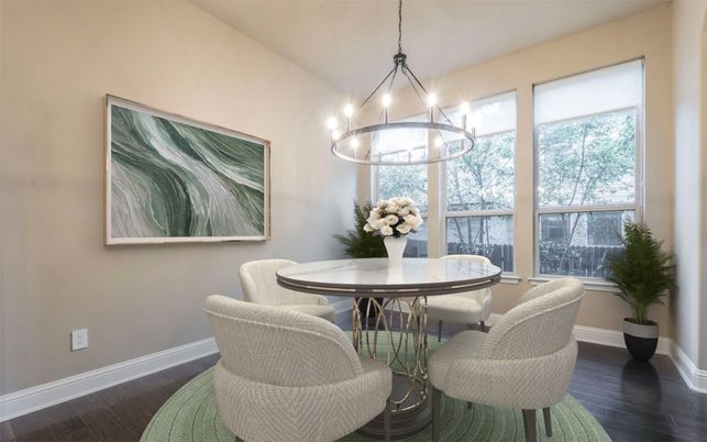 Dining room, Interior, Pendant Lights, Wood Texture Flooring