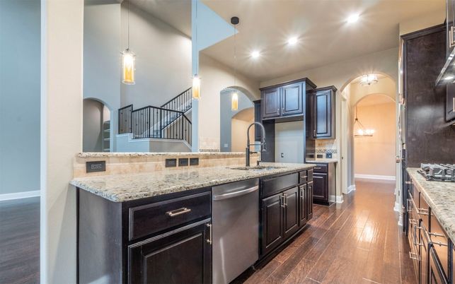 Interior, Kitchen, Pendant Lights, Recessed Lighting, Wood Texture Flooring