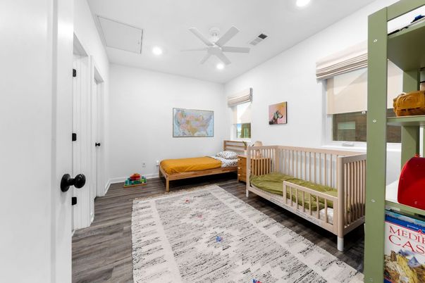 Bedroom, Interior, Recessed Lighting, Wood Texture Flooring