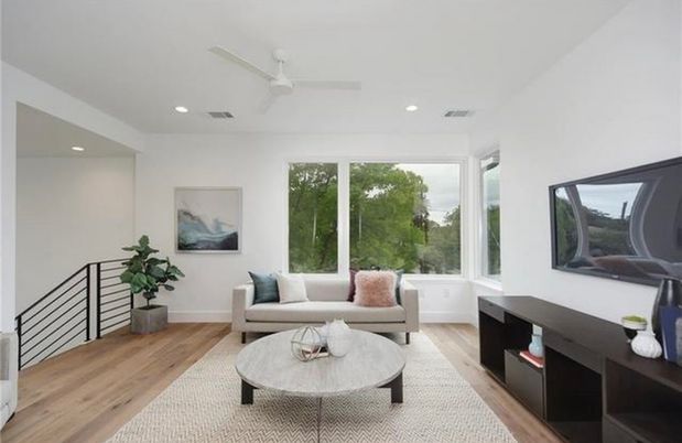 Interior, Living room, Recessed Lighting, Wood Texture Flooring