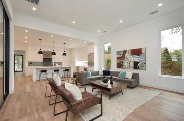 Interior, Kitchen, Living room, Pendant Lights, Recessed Lighting, Stainless Steel Appliances, Wood Texture Flooring