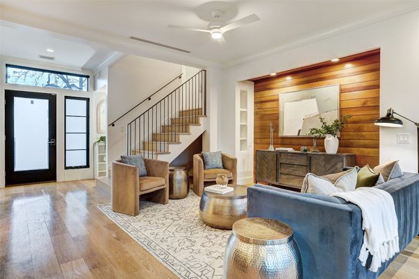 Interior, Living room, Recessed Lighting, Wood Texture Flooring, Wooden Walls