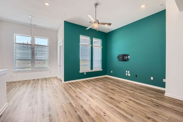 Empty room, Interior, Recessed Lighting, Wood Texture Flooring