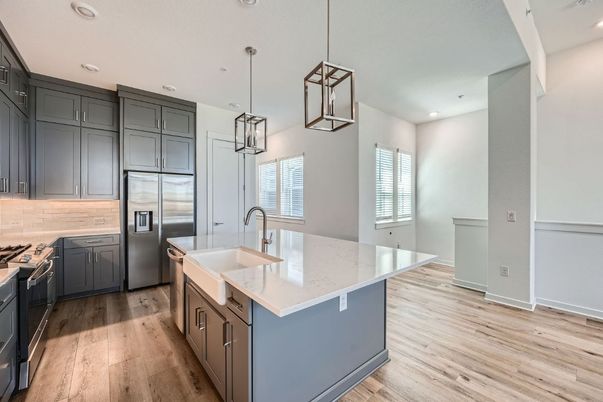 Interior, Kitchen, Pendant Lights, Recessed Lighting, Wood Texture Flooring