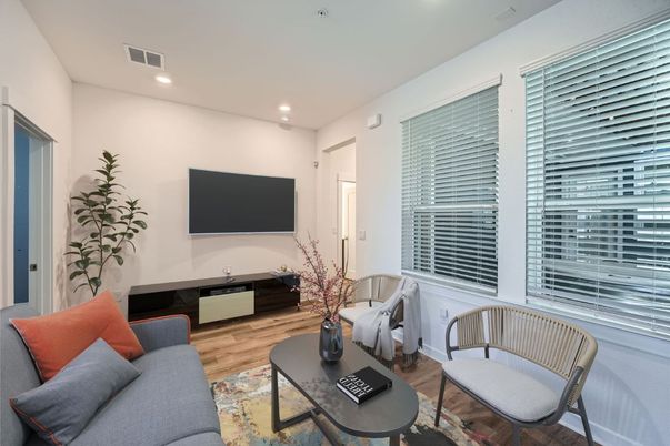 Interior, Living room, Recessed Lighting, Wood Texture Flooring