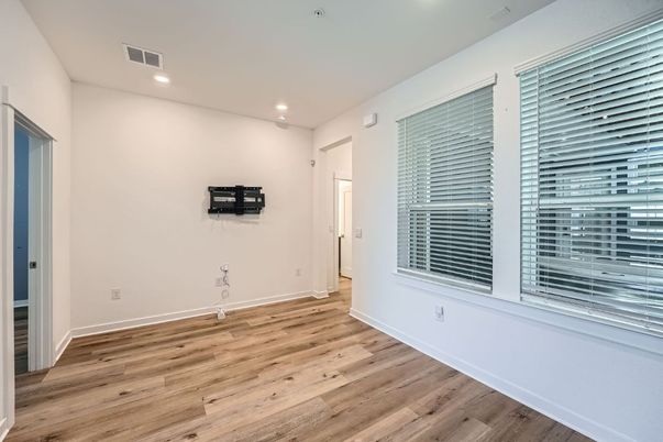 Empty room, Interior, Recessed Lighting, Wood Texture Flooring