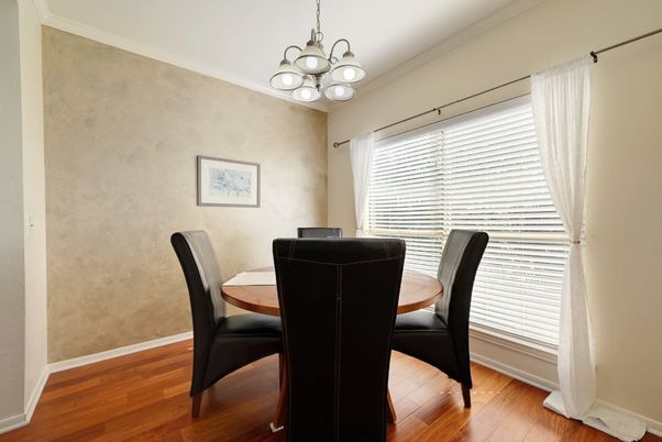 Chandelier, Dining room, Interior, Wood Texture Flooring