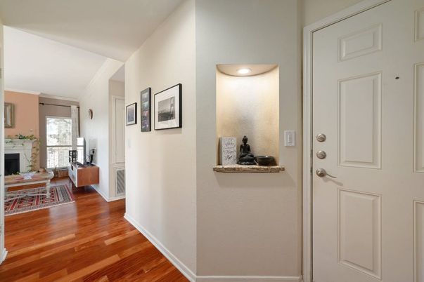 Fireplace, Interior, Recessed Lighting, Wood Texture Flooring