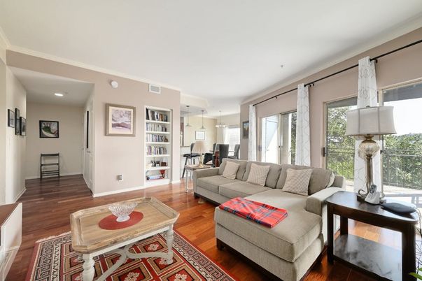 Dining room, Interior, Living room, Pendant Lights, Recessed Lighting, Wood Texture Flooring