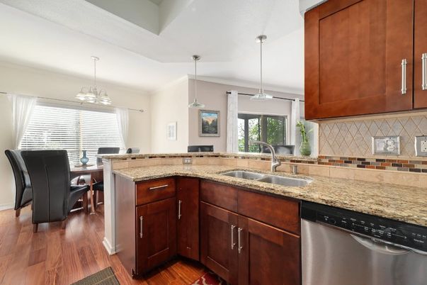Dining room, Interior, Kitchen, Pendant Lights, Wood Texture Flooring