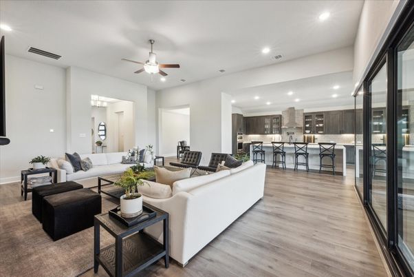 Interior, Kitchen, Living room, Recessed Lighting, Wood Texture Flooring