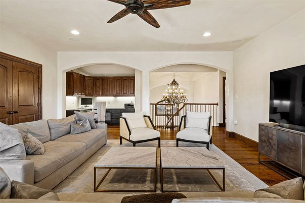Chandelier, Dining room, Interior, Living room, Recessed Lighting, Wood Texture Flooring
