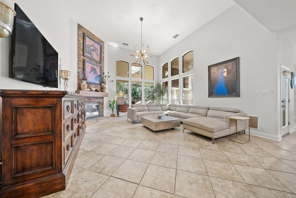 Fireplace, Interior, Living room, Pendant Lights