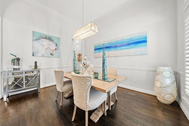 Chandelier, Dining room, Interior, Pendant Lights, Wood Texture Flooring