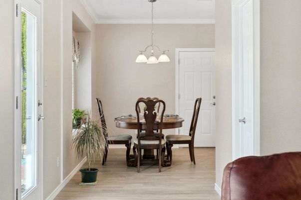 Chandelier, Dining room, Interior, Pendant Lights, Wood Texture Flooring