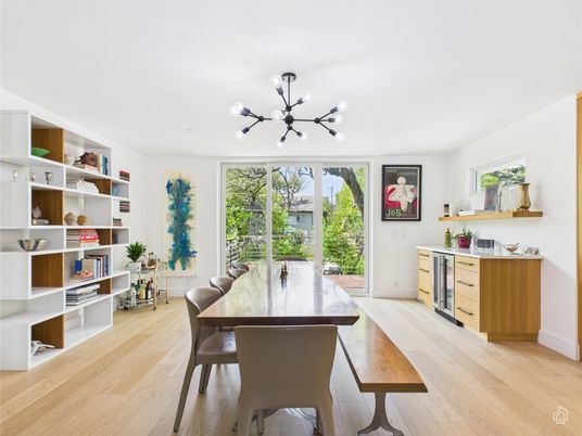 Dining room, Interior, Pendant Lights, Wood Texture Flooring