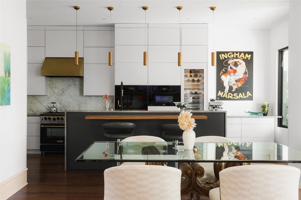 Dining room, Interior, Kitchen, Pendant Lights, Wood Texture Flooring