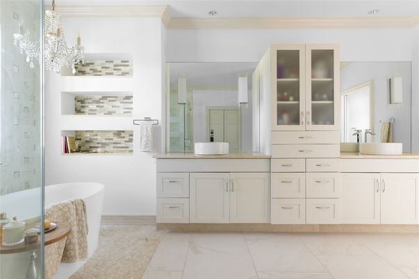 Bathroom, Dual Sink Vanities, Free Standing Baths, Interior, Marble