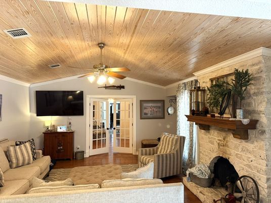 Fireplace, Interior, Living room, Wooden Ceilings, Wood Texture Flooring