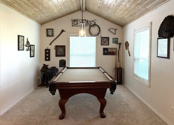 Billiard Table, Game Room, Interior, Pendant Lights, Wooden Ceilings